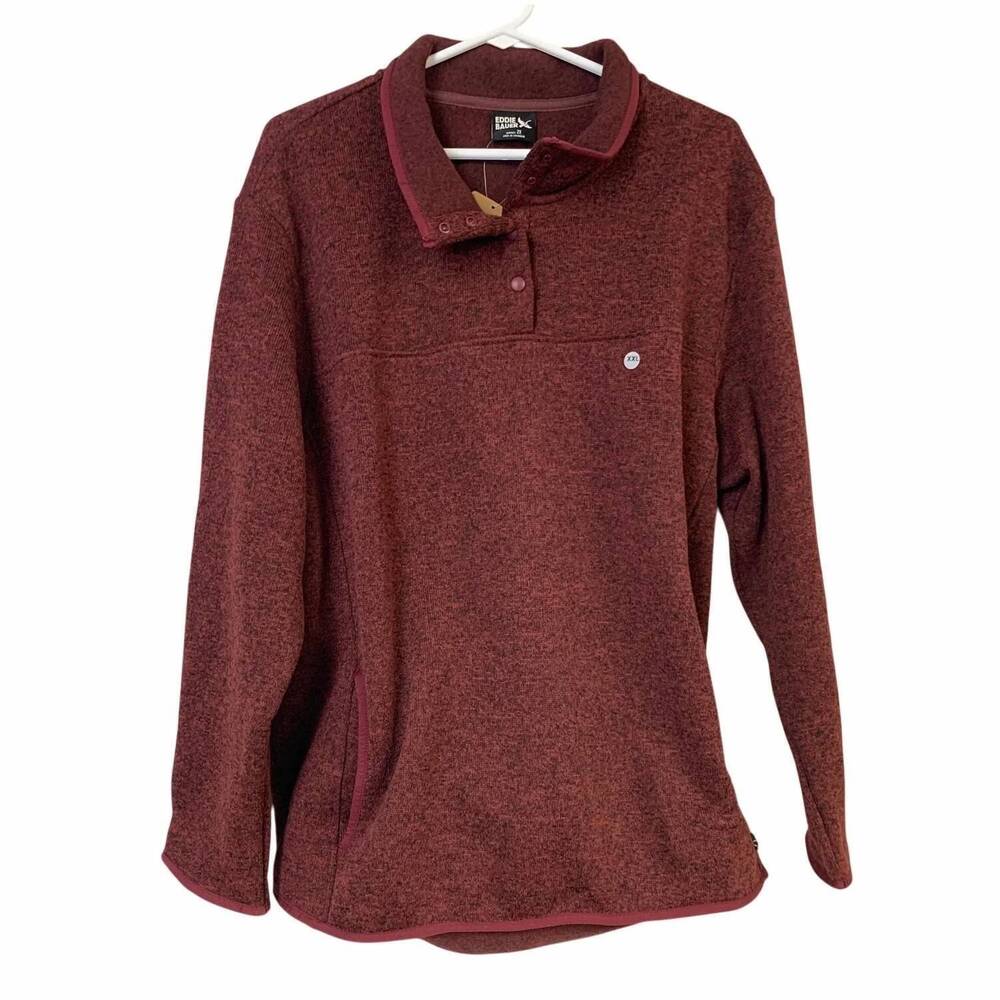 NEW EDDIE BAUER women's radiator 2.0 snap mock neck shirt - plus in black cherry